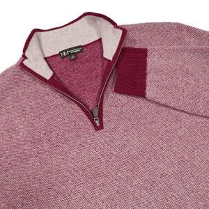 NEIMEN MARCUS CASHMERE Men's Size XL Burgundy Cream Quarter Zip Pullover Sweater
